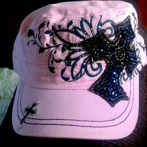 Pink baseball cap with sequin cross